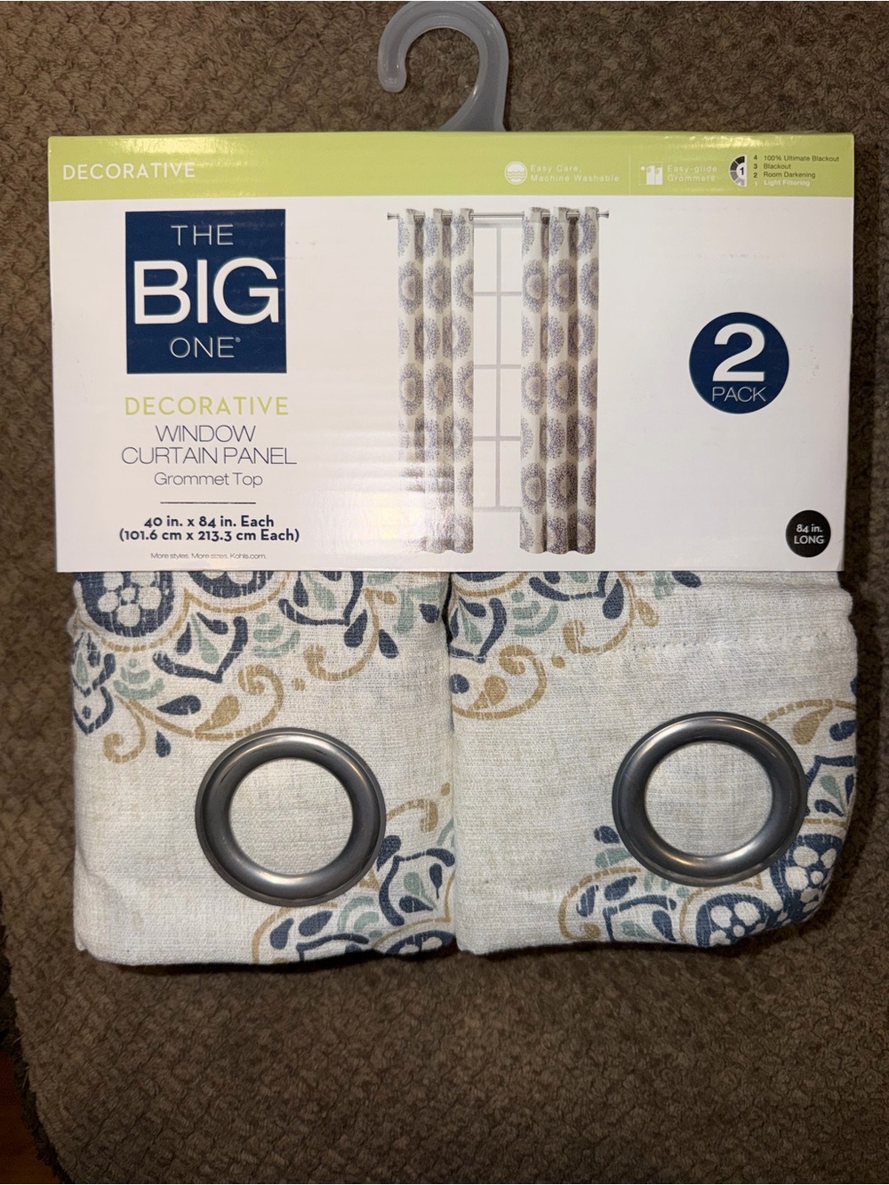 The Big One Grommet Curtain Panels in Blue, Tan & Cream (2 Pack) - 40 in x 84 in